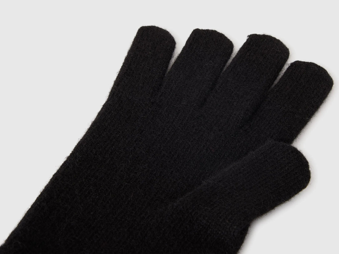 Benetton Black Men 100% Wool Gloves SKU: 63UWVG001_100 Image 02
