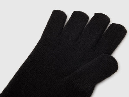 Benetton Black Men 100% Wool Gloves SKU: 63UWVG001_100 Image 02