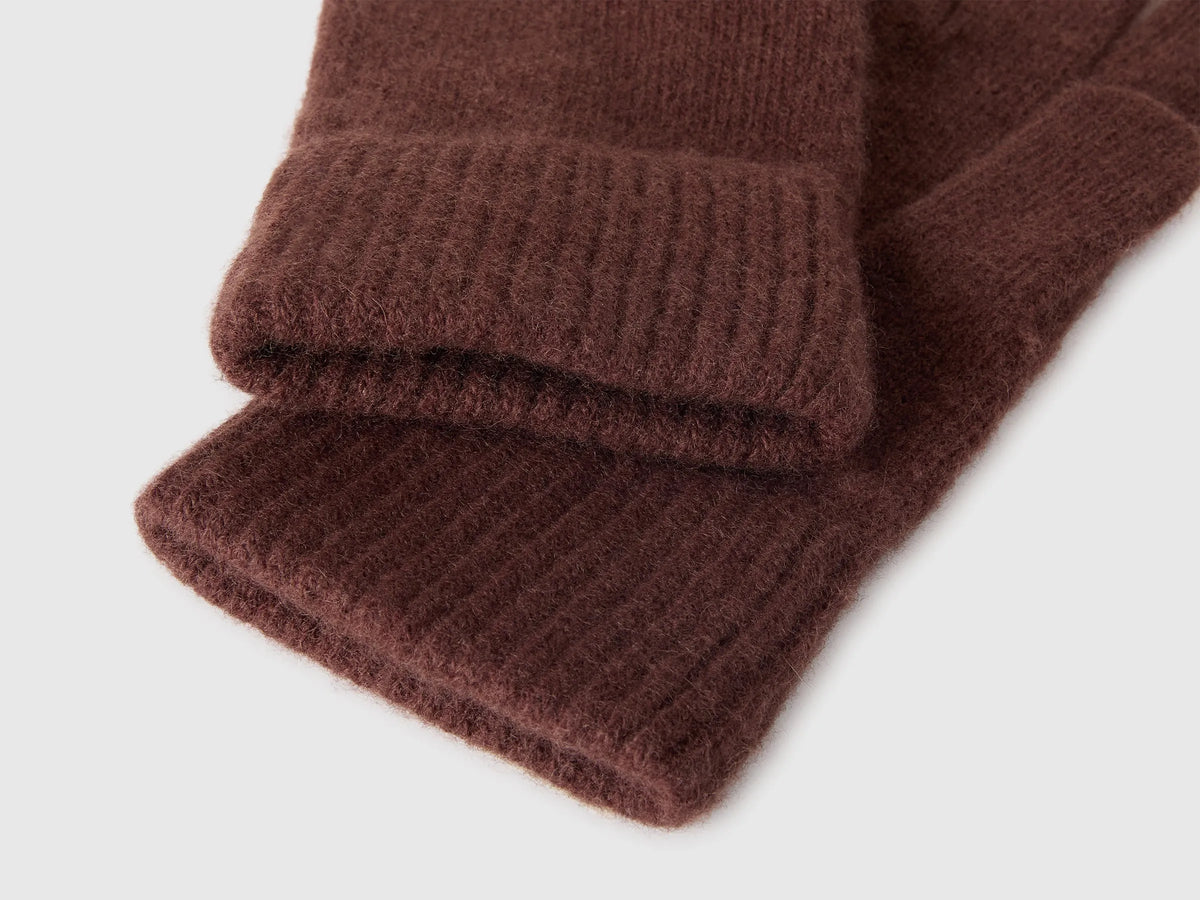 Benetton Dark Brown Men 100% Wool Gloves SKU: 63UWVG001_16M Image 03