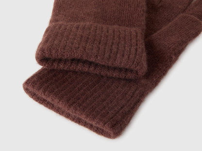 Benetton Dark Brown Men 100% Wool Gloves SKU: 63UWVG001_16M Image 03