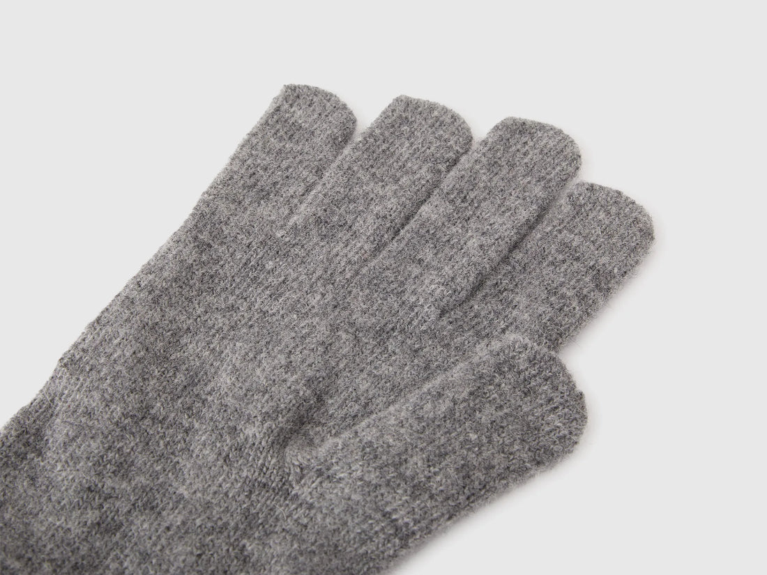 Benetton Dark Gray Men 100% Wool Gloves SKU: 63UWVG001_507 Image 02