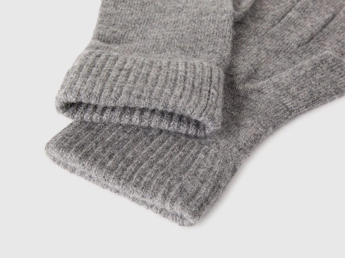 Benetton Dark Gray Men 100% Wool Gloves SKU: 63UWVG001_507 Image 03