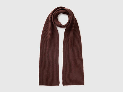 Benetton Dark Brown Men 100% Wool Ribbed Scarf SKU: 63UWVU00I_16M Image 01