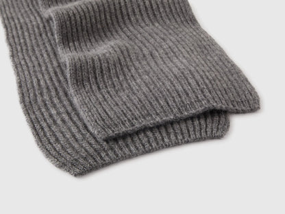 Benetton Dark Gray Men 100% Wool Ribbed Scarf SKU: 63UWVU00I_507 Image 02