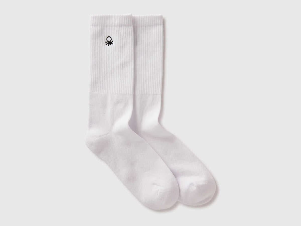 Benetton White Men, Women Mid-Calf Terry Socks SKU: 6AO4V7006_101 Image 01
