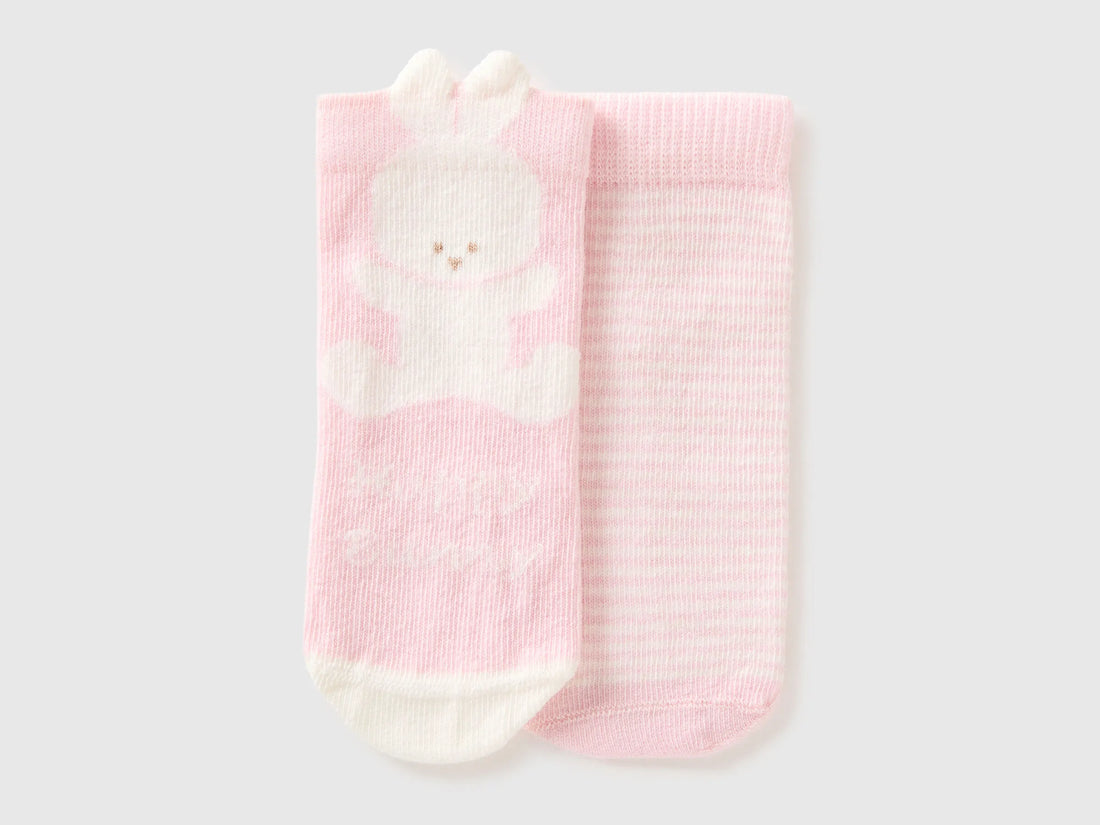 Benetton Pink New Born Set of Socks with Stripes and Bunny SKU: 6AO5R700D_85F Image 01