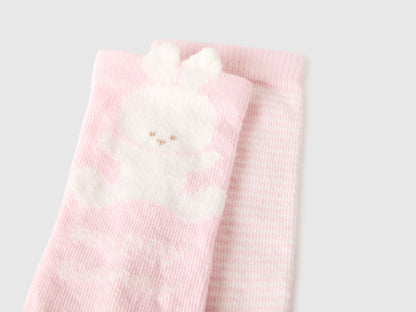 Benetton Pink New Born Set of Socks with Stripes and Bunny SKU: 6AO5R700D_85F Image 02