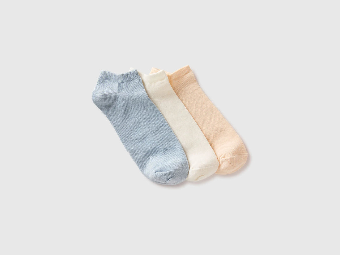 Benetton Multi-color Men, Women Three Pairs of Plain Short Socks SKU: 6GRDV7001_905 Image 01