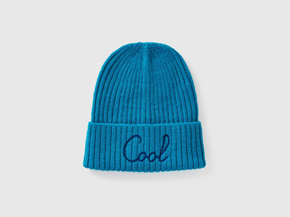 Neon Light Blue Beanie with Embroidery_6LOWCA02J_40P_01