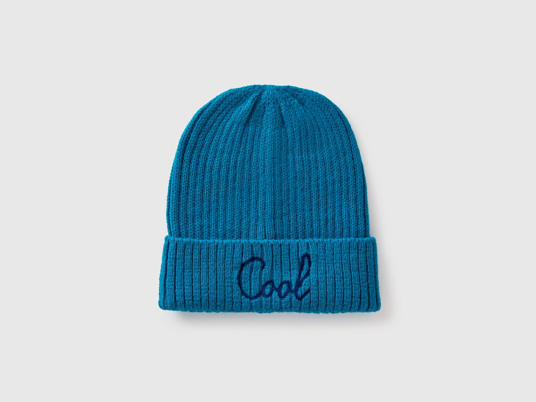 Neon Light Blue Beanie with Embroidery_6LOWDA015_40P_01