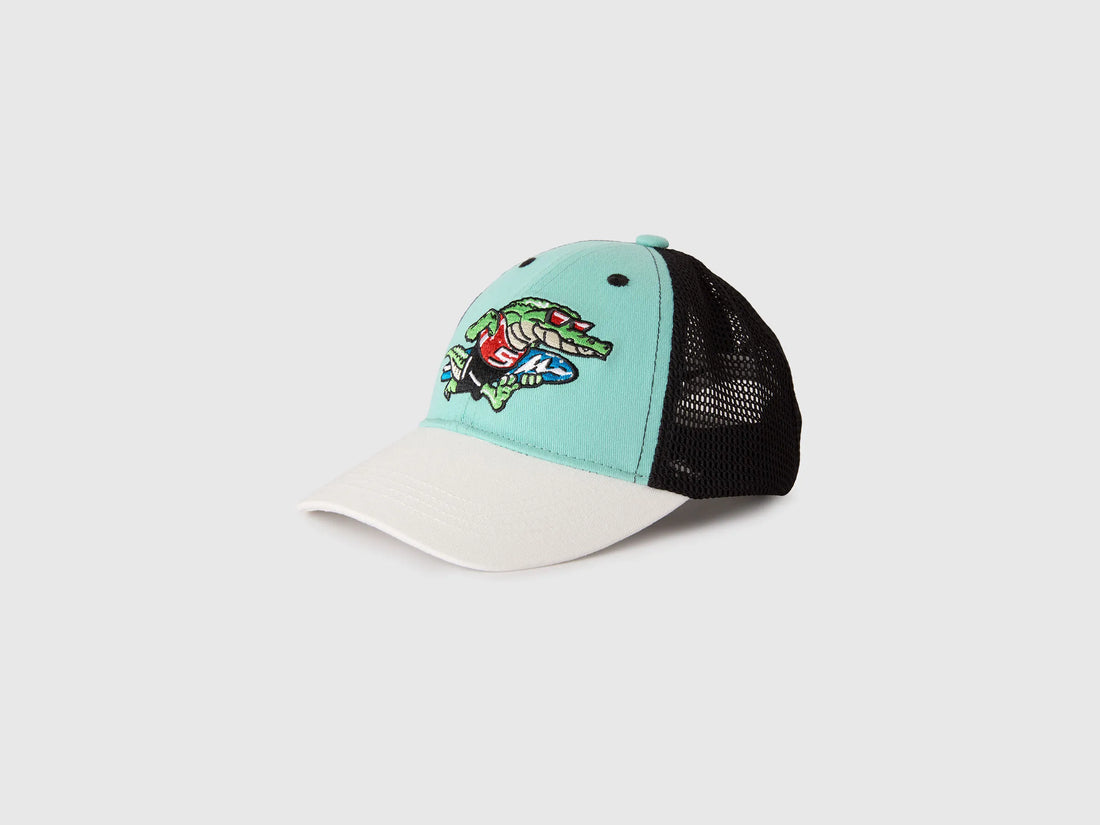 Benetton Aqua Boys Baseball Cap with Embroidery SKU: 6N3WRA00N_3L7 Image 01