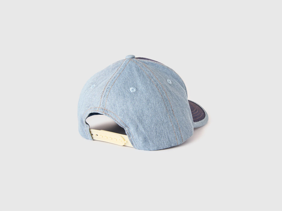 Benetton Blue Boys Denim Baseball Cap with Slogan SKU: 6QJ5RA008_901 Image 02