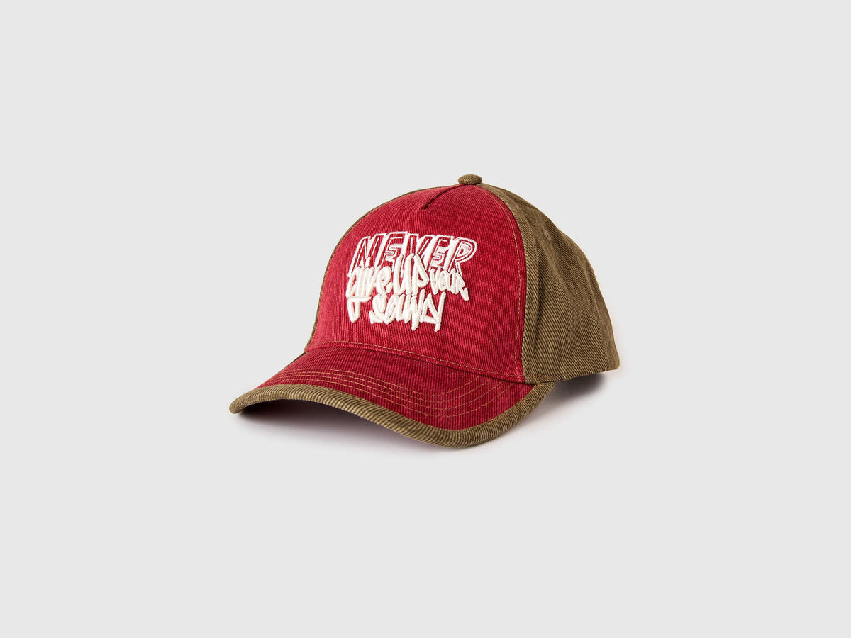 Benetton Fuchsia Boys Denim Baseball Cap with Slogan SKU: 6QJ5RA008_902 Image 01