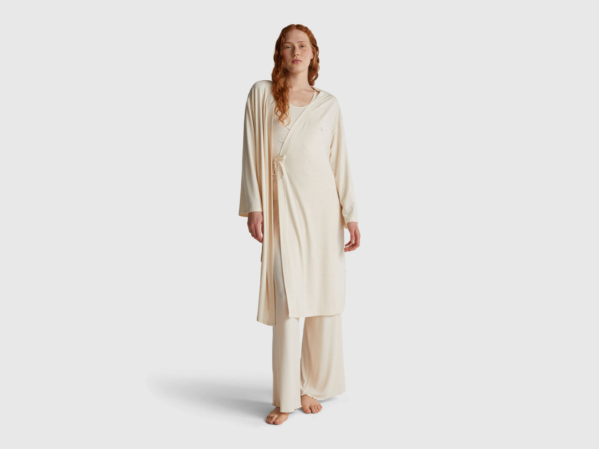 Benetton_Beige_Stretch Viscose Blend Dressing Gown_6TEV1C00D_901_01
