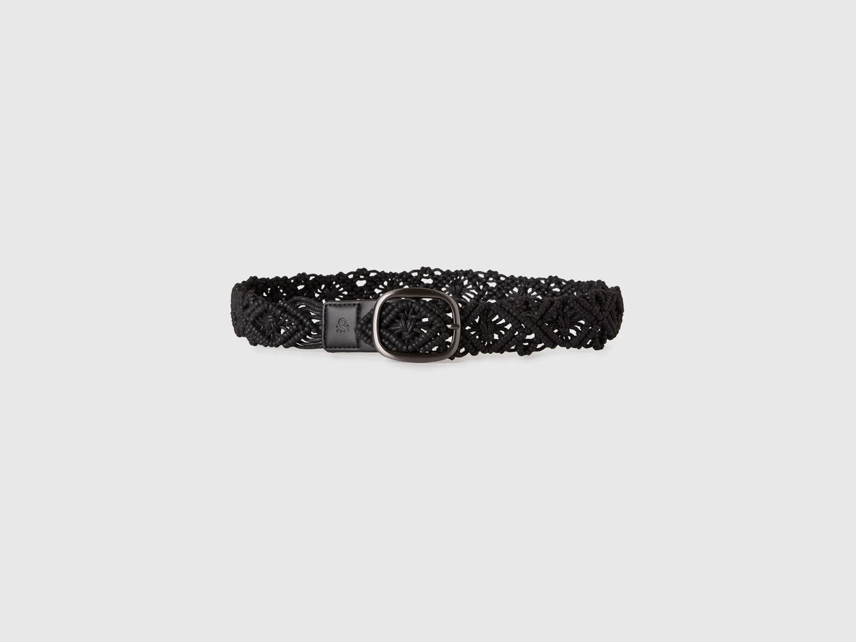 Benetton Black Women Crochet Belt SKU: 6XGSVL00E_100 Image 02