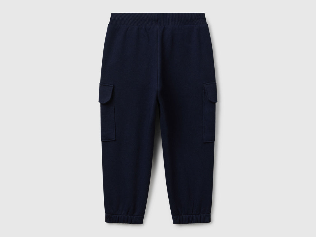 Benetton blue cotton joggers side view showing cargo detail