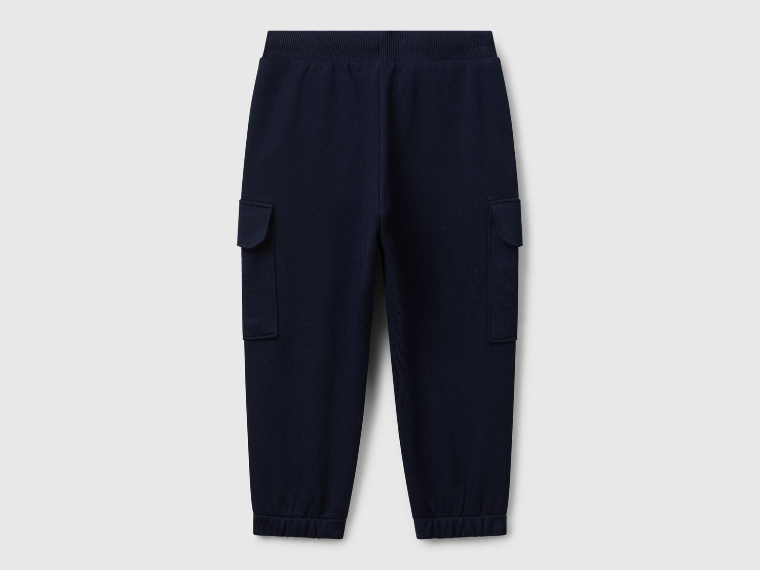 Benetton blue cotton joggers side view showing cargo detail