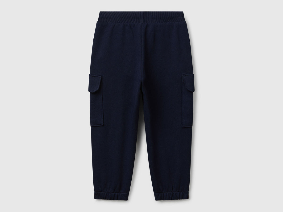 Benetton blue cotton joggers side view showing cargo detail