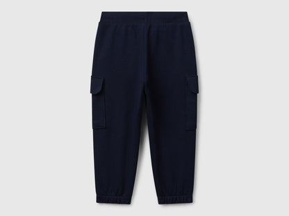 Benetton blue cotton joggers side view showing cargo detail