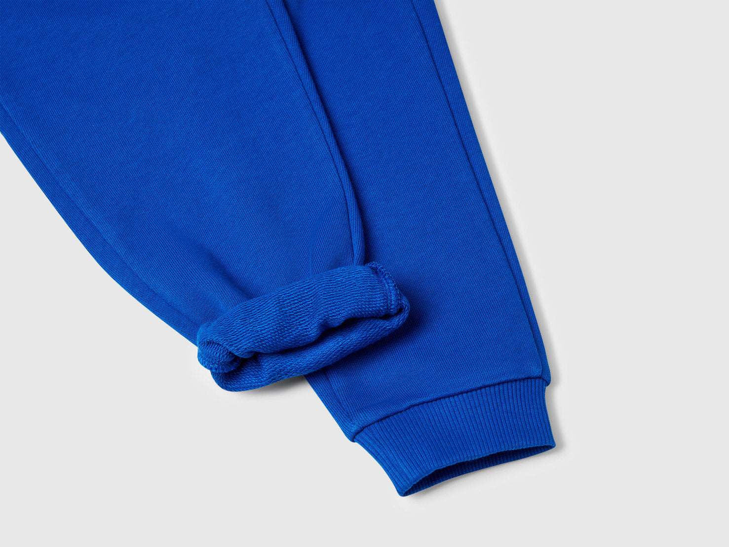 Benetton blue organic cotton trousers side view showing regular fit