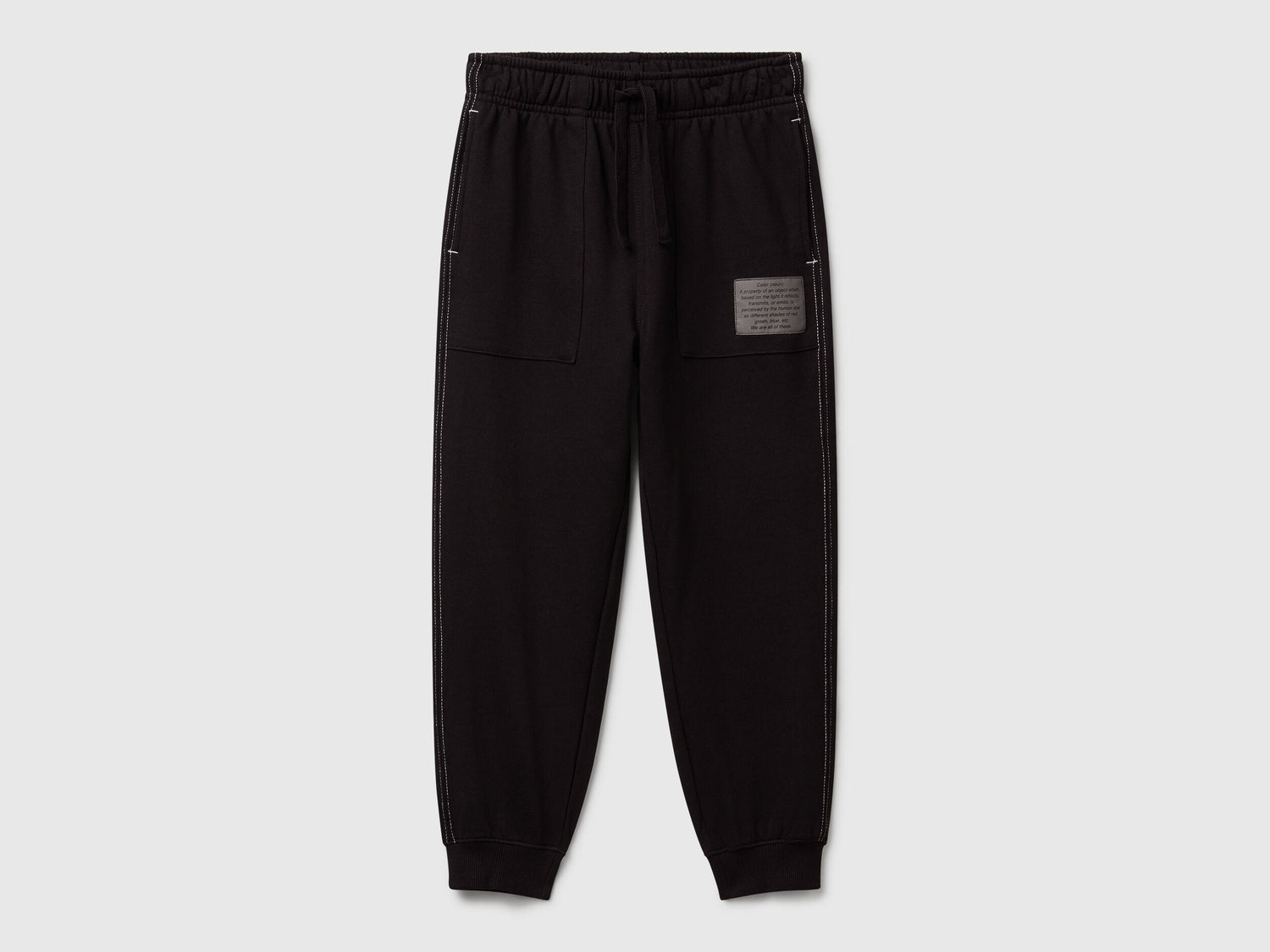 Benetton boys black pure cotton joggers front view relaxed fit
