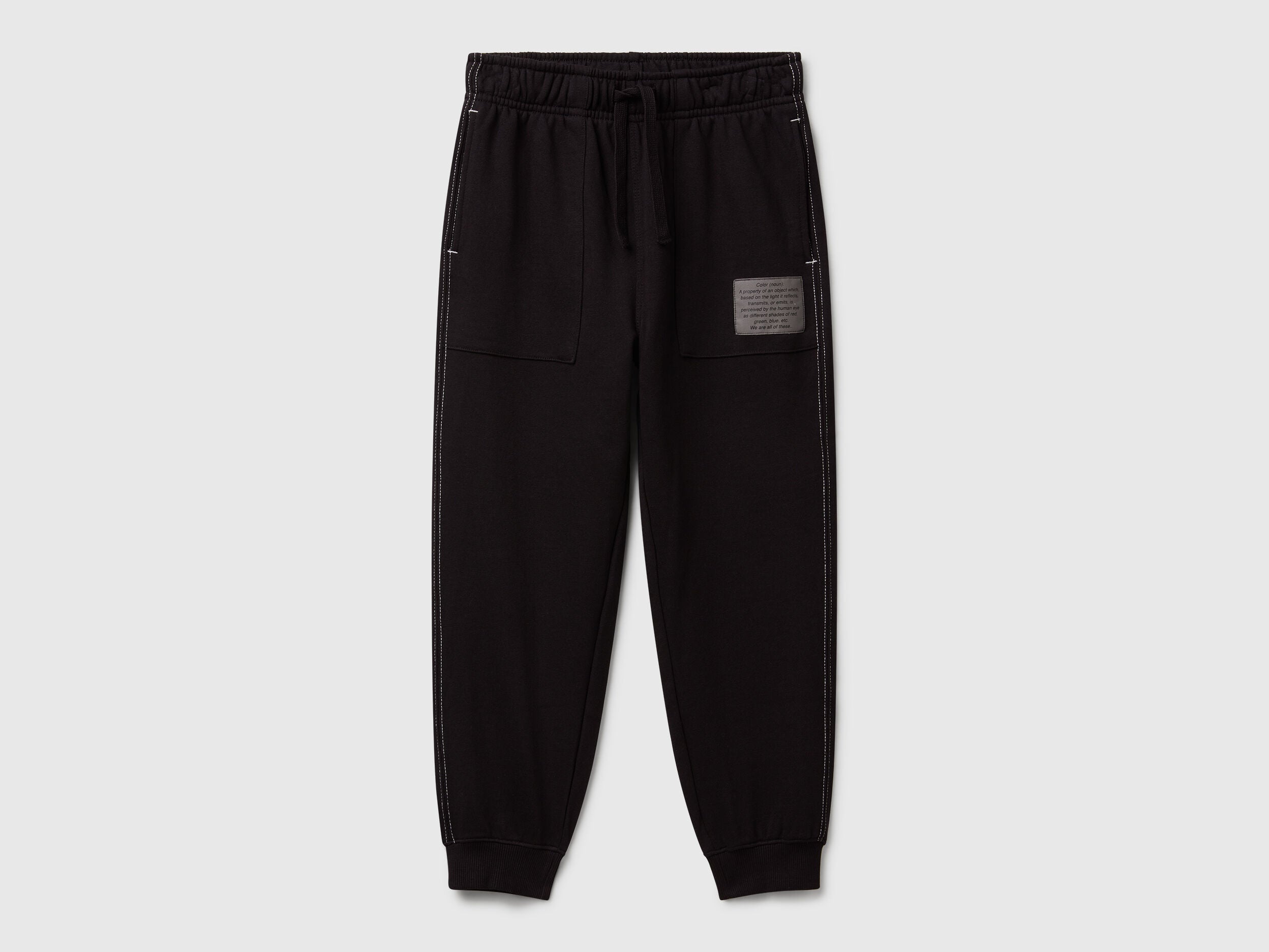 Benetton boys black pure cotton joggers front view relaxed fit