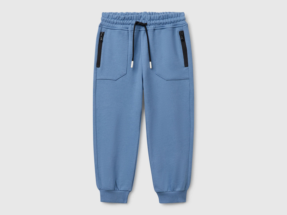 Benetton boys blue drawstring sweatpants front view
