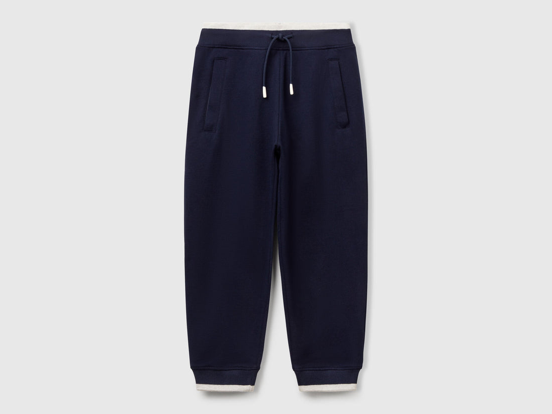 Benetton boys blue lightweight sweatpants front view with drawstring waist