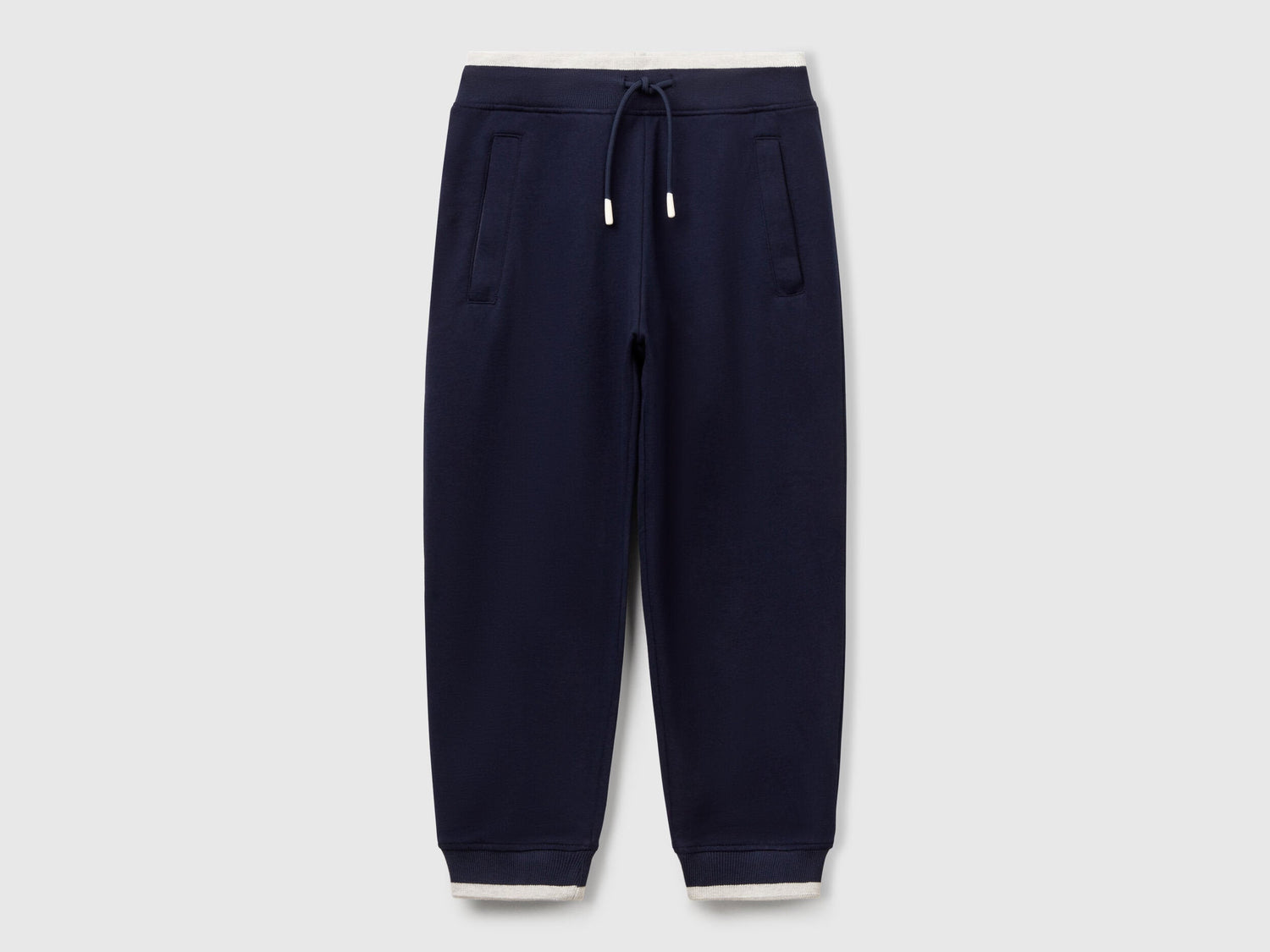 Benetton boys blue lightweight sweatpants front view with drawstring waist