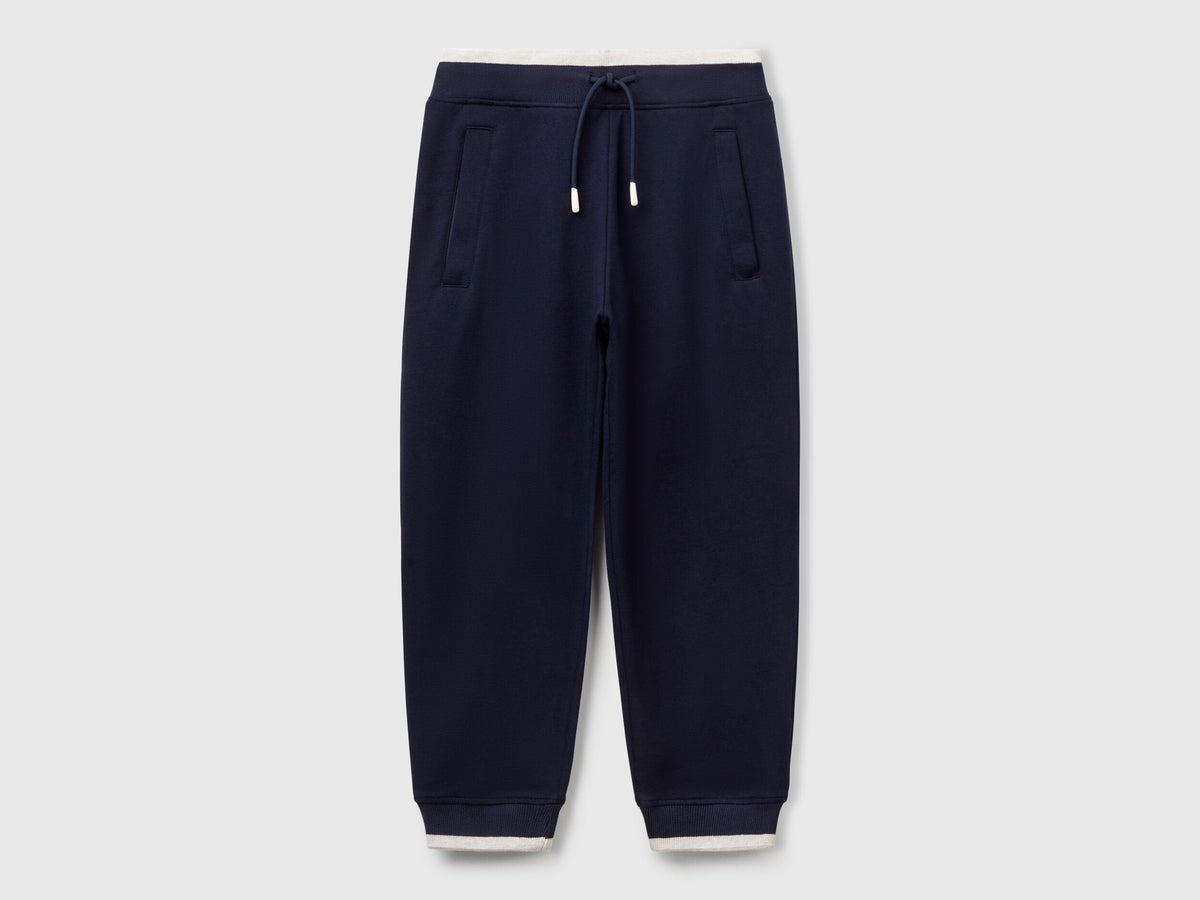Benetton boys blue lightweight sweatpants front view with drawstring waist