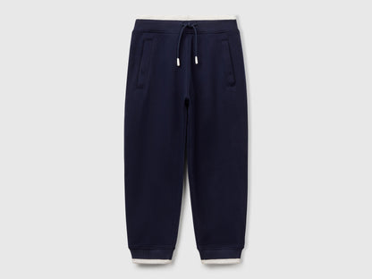 Benetton boys blue lightweight sweatpants front view with drawstring waist