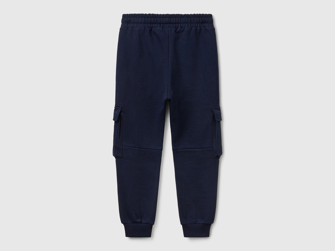 Benetton boys dark blue cargo sweatpants back view