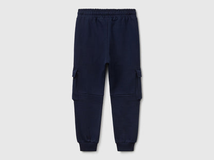 Benetton boys dark blue cargo sweatpants back view