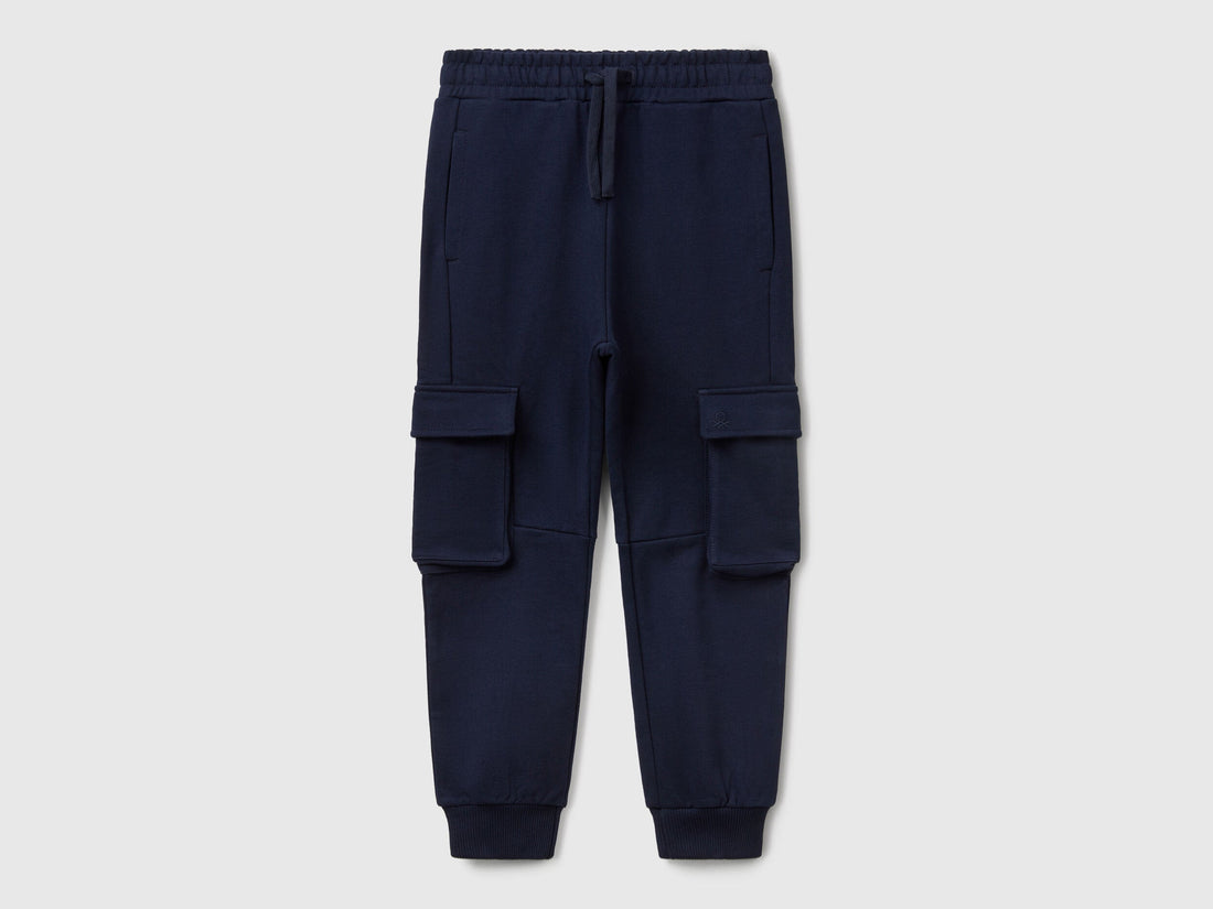Benetton boys dark blue cotton cargo sweatpants front view