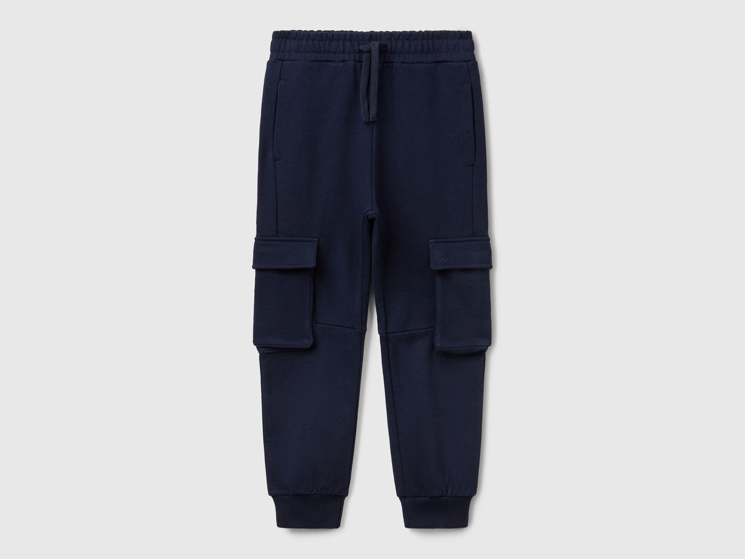 Benetton boys dark blue cotton cargo sweatpants front view