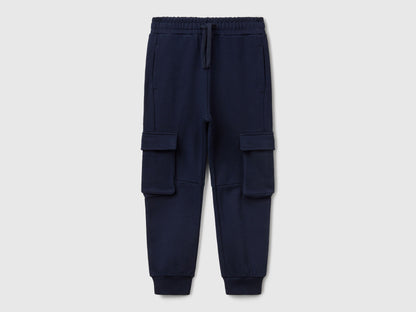 Benetton boys dark blue cotton cargo sweatpants front view