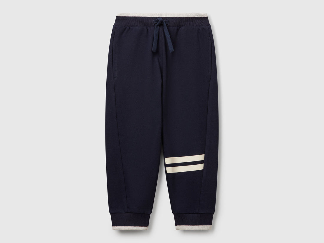 Benetton boys dark blue lightweight joggers front view with drawstring waist
