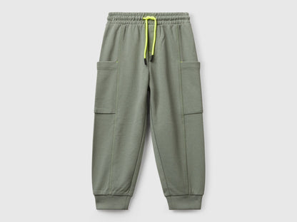 Benetton boys green cargo sweatpants front view with pockets