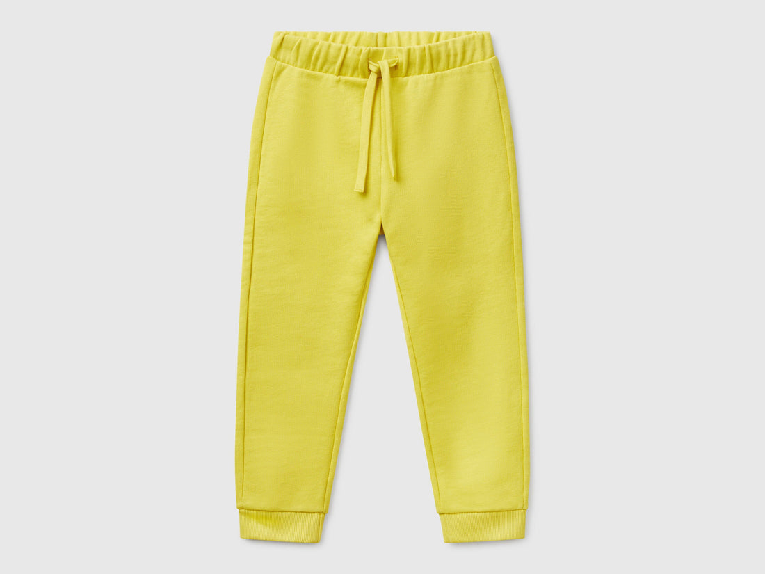 Benetton boys green organic cotton sweatpants with logo front view