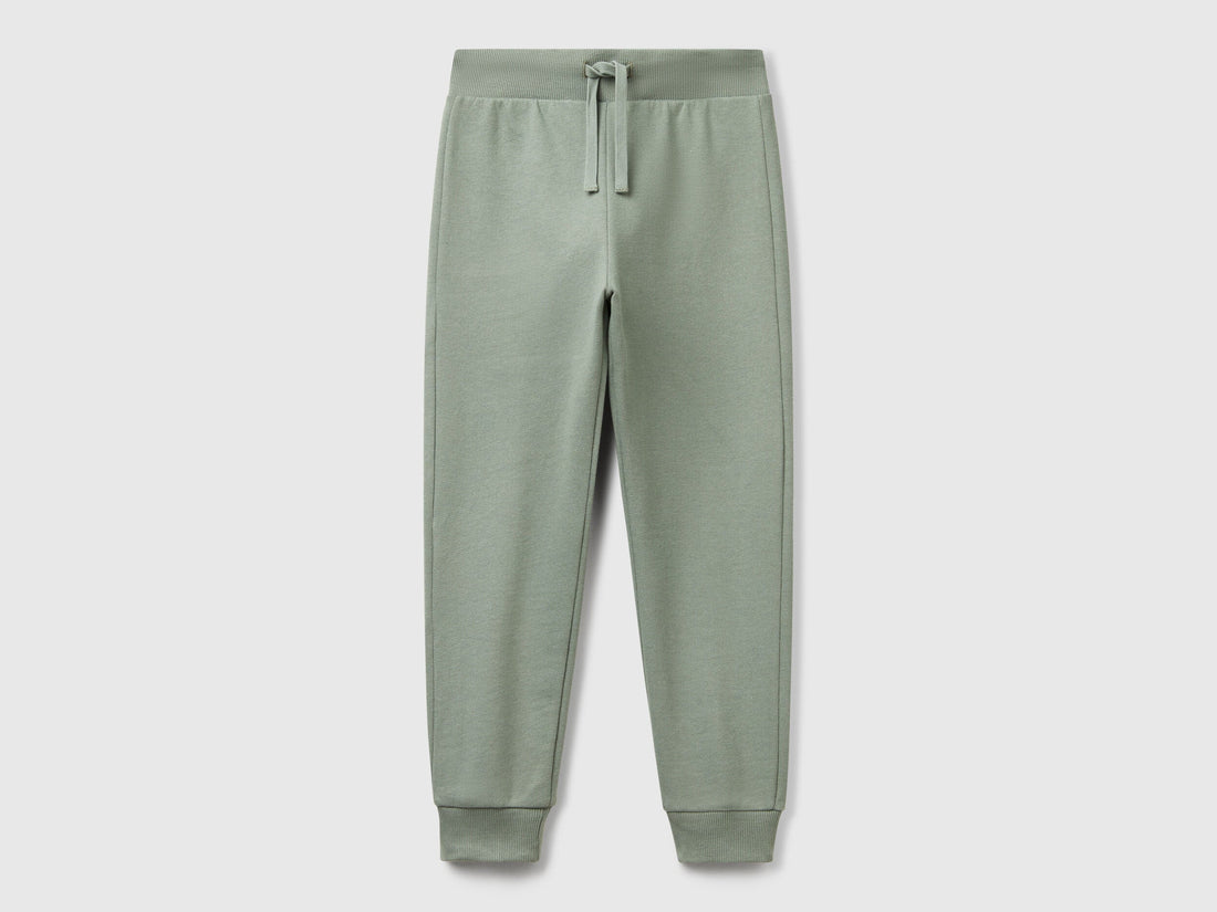 Benetton boys green sporty trousers front view with drawstring waist