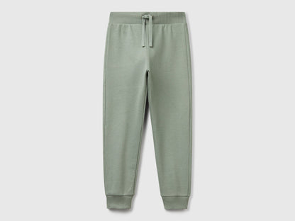 Benetton boys green sporty trousers front view with drawstring waist