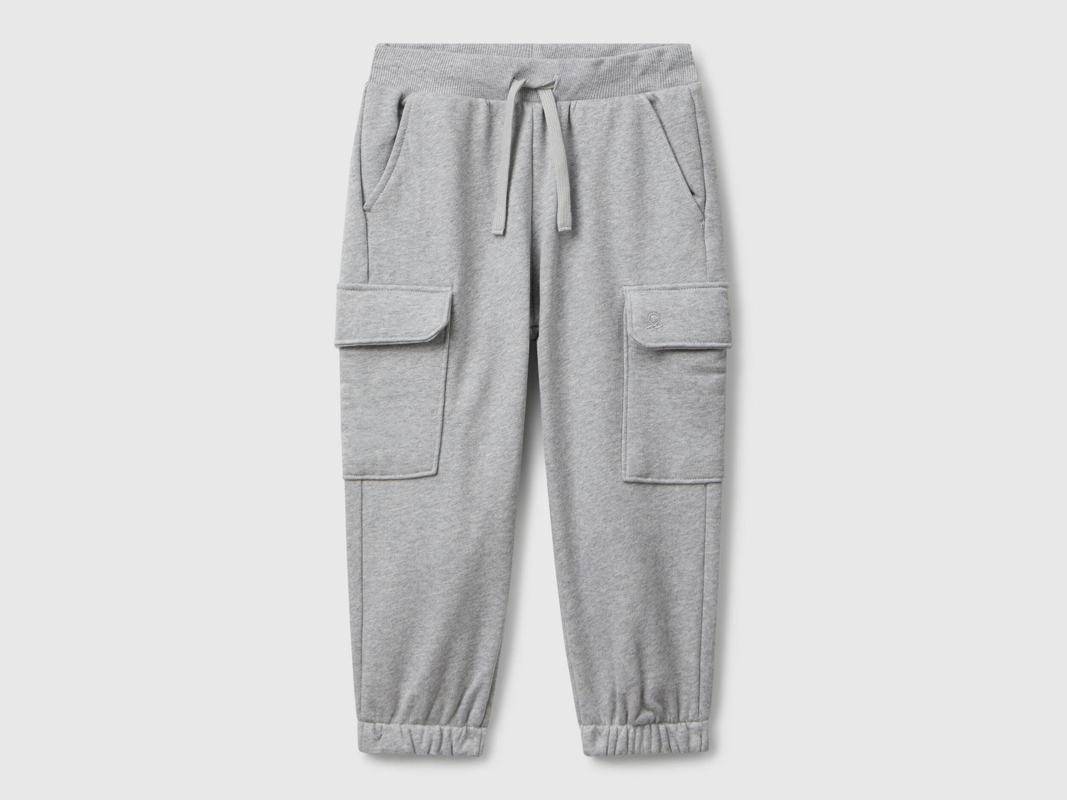 Benetton boys grey cargo joggers front view with flap pockets