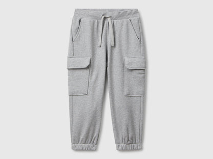 Benetton boys grey cargo joggers front view with flap pockets