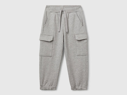 Benetton boys grey cargo sweatpants front view with cargo pockets