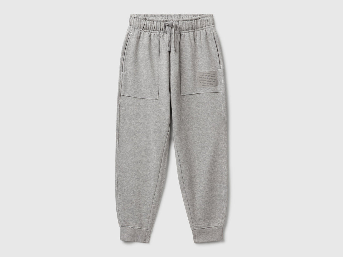 Benetton boys grey pure cotton joggers front view relaxed fit