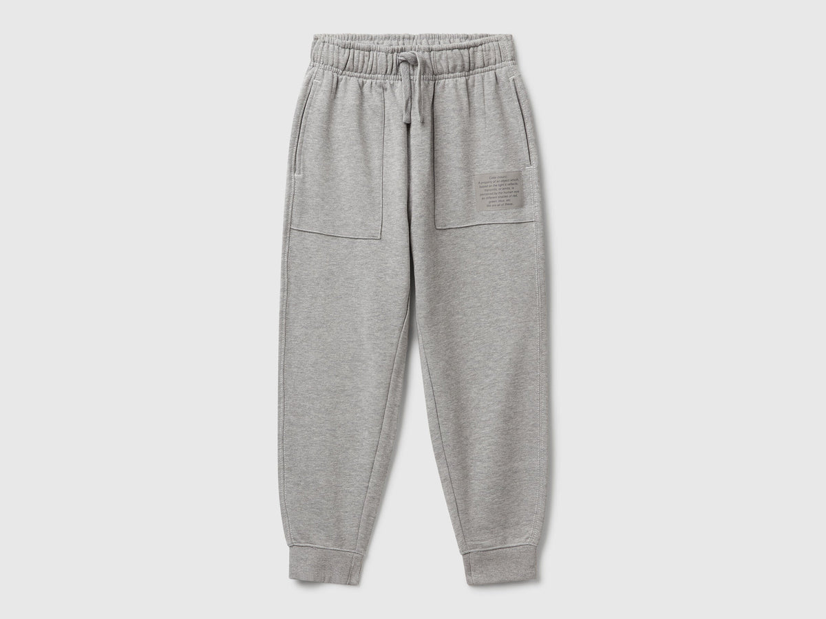 Benetton boys grey pure cotton joggers front view relaxed fit