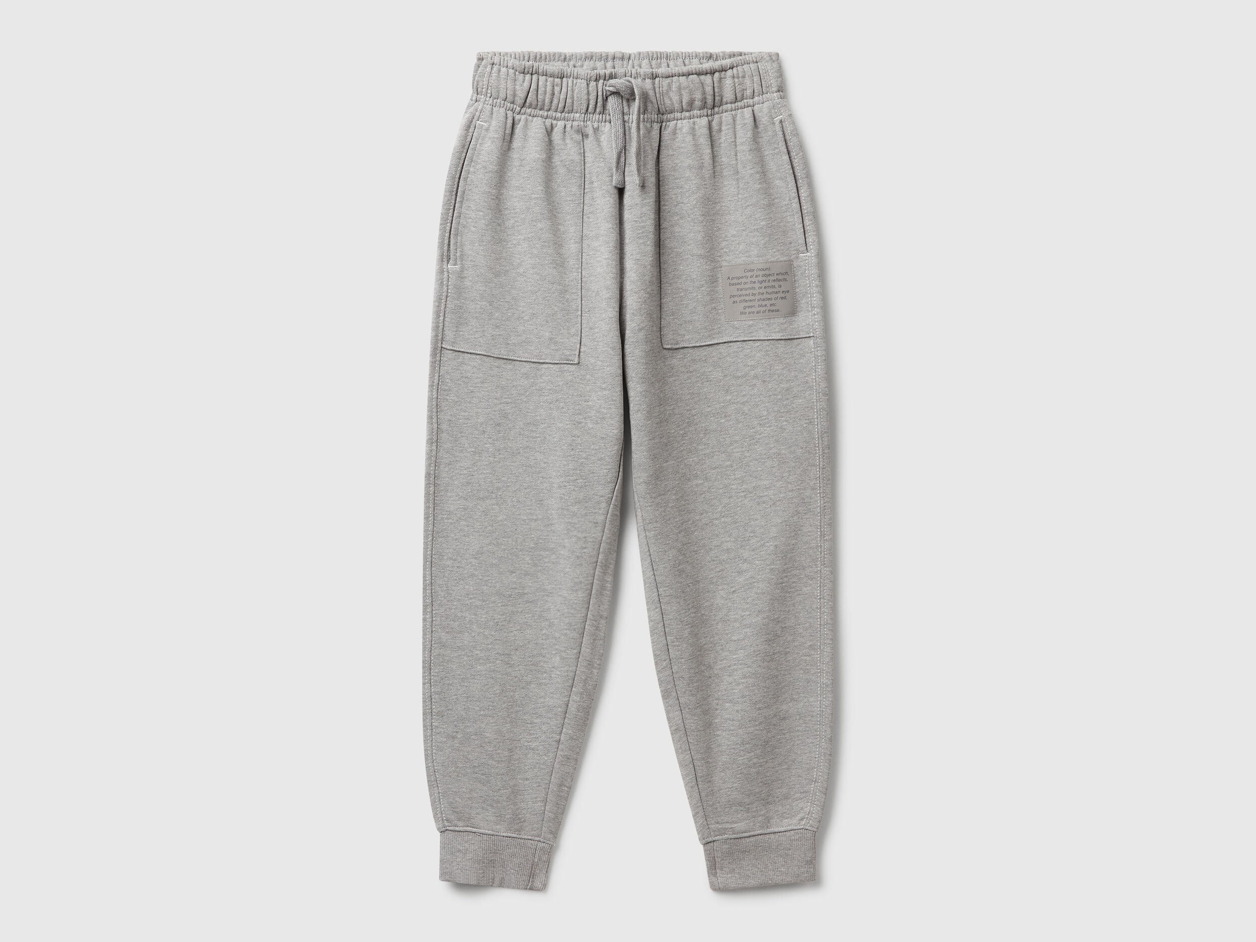 Benetton boys grey pure cotton joggers front view relaxed fit