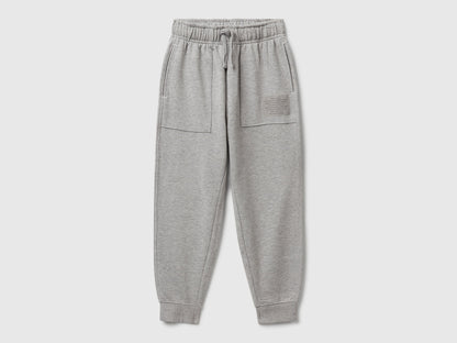 Benetton boys grey pure cotton joggers front view relaxed fit