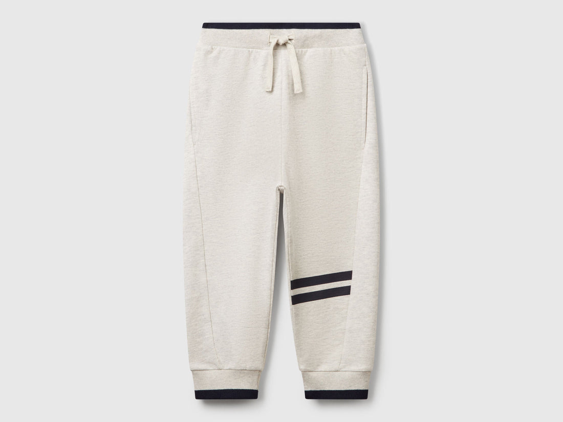 Benetton boys grey lightweight joggers front view with drawstring waist