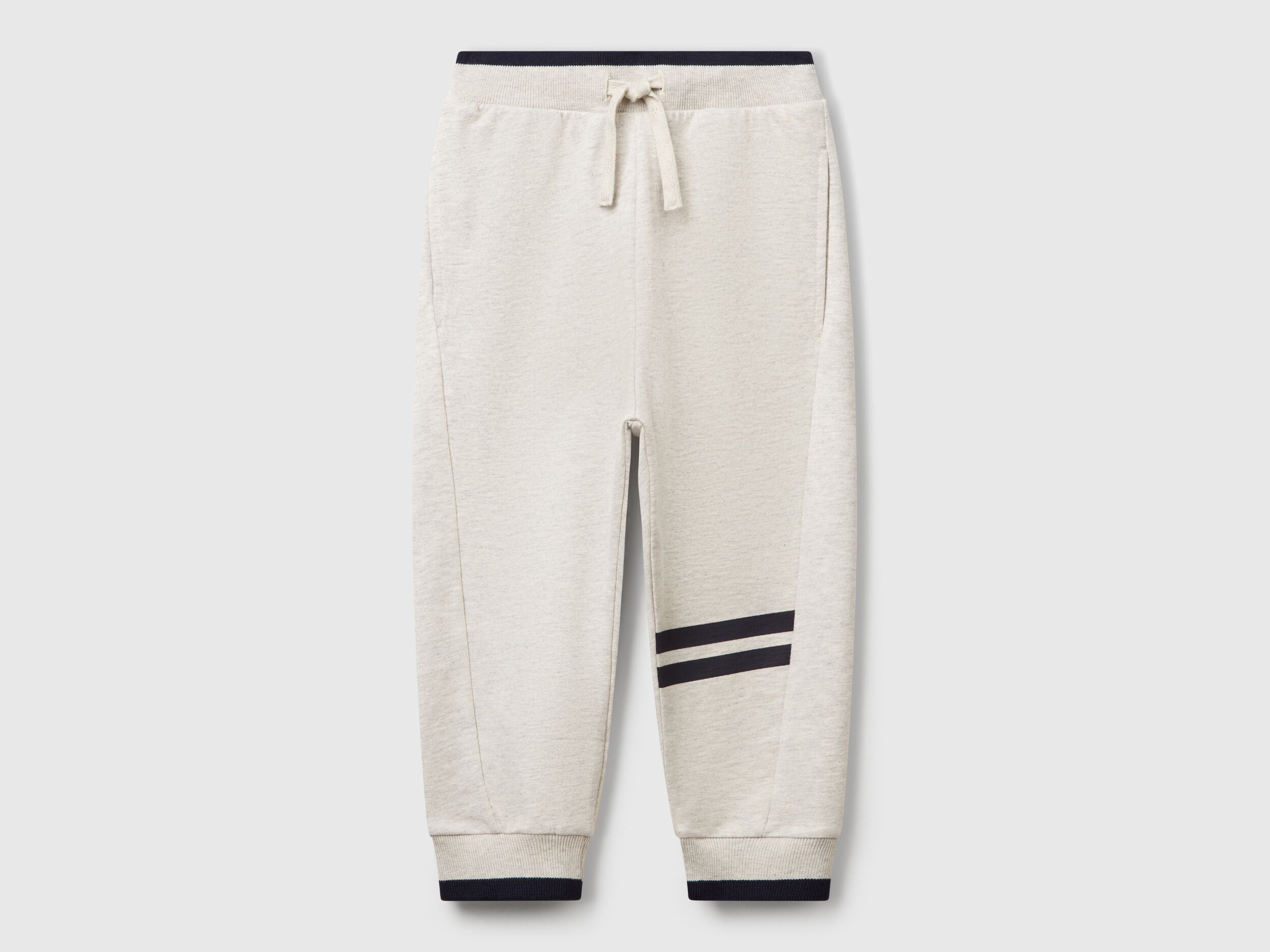 Benetton boys grey lightweight joggers front view with drawstring waist